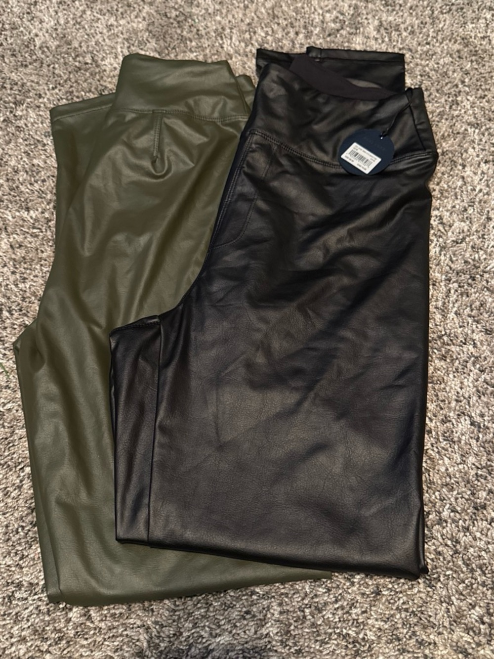 Women’s Faux Leather Leggings - Black and Olive